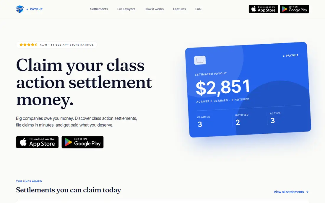 Payout homepage