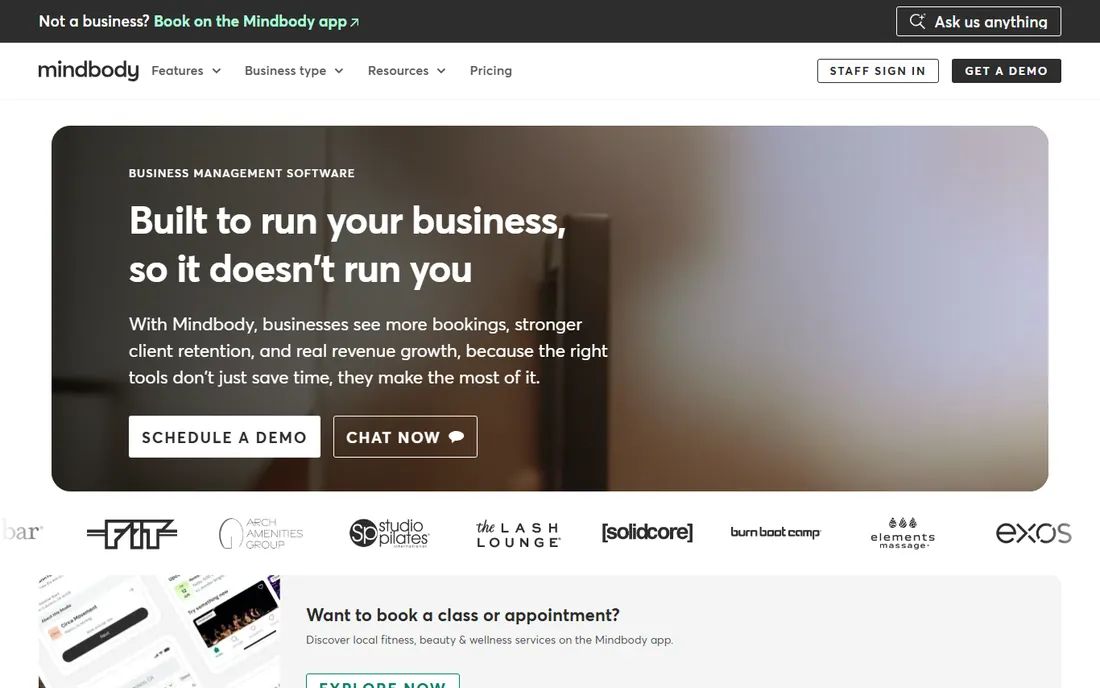 Mindbody homepage