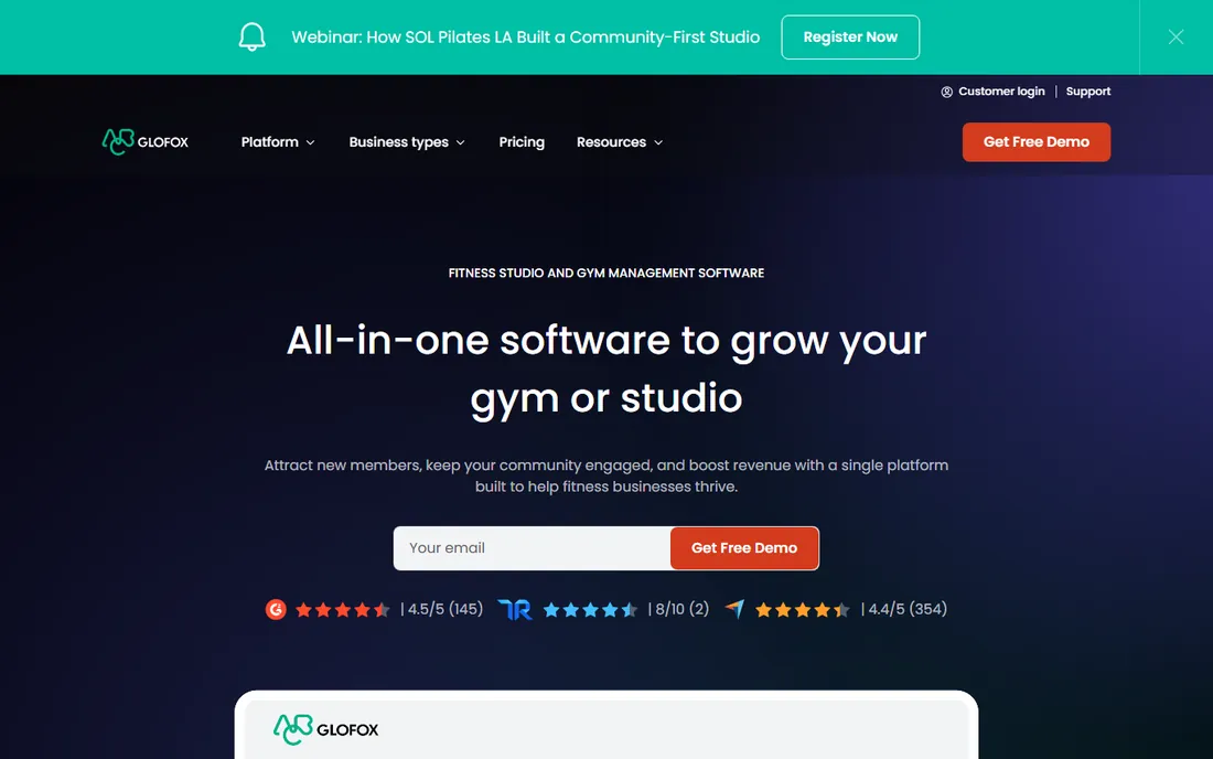 Glofox homepage