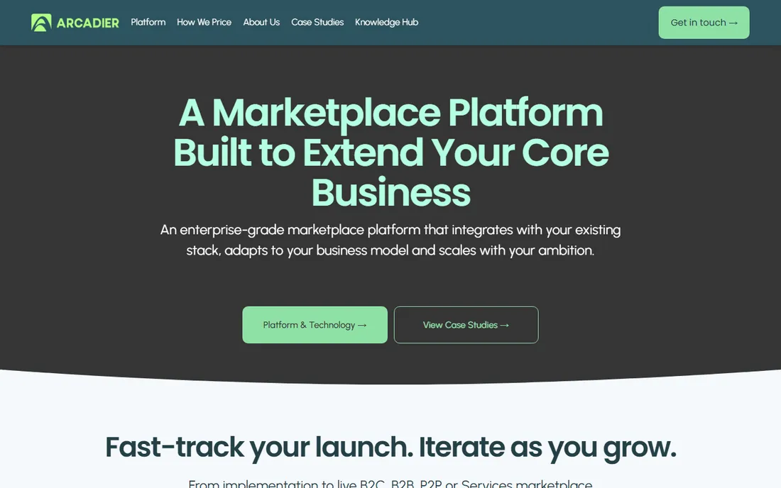 Arcadier homepage
