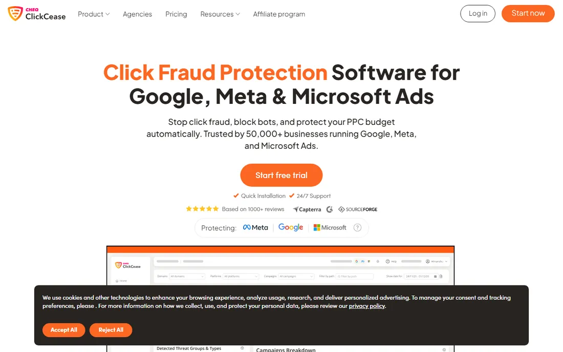 ClickCease homepage