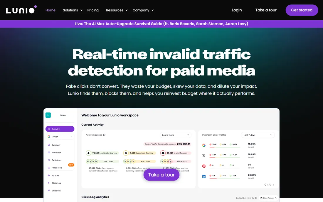 Lunio homepage