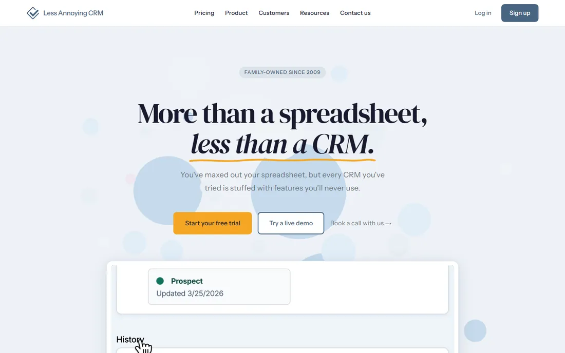 Less Annoying CRM homepage