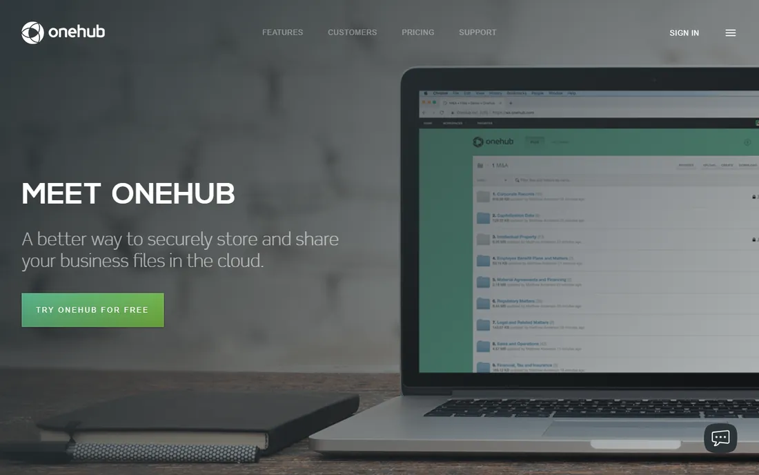 Onehub homepage