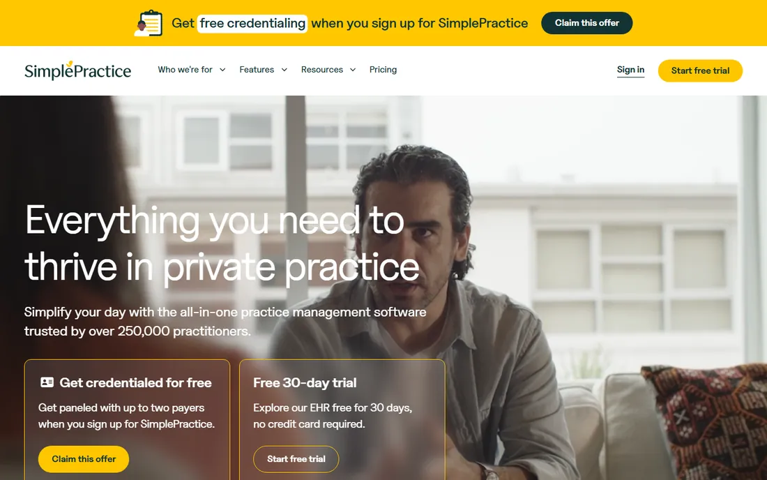 SimplePractice homepage