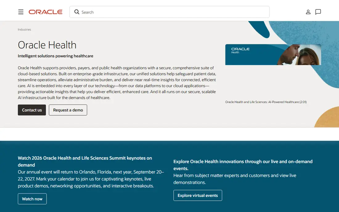 Oracle Health homepage