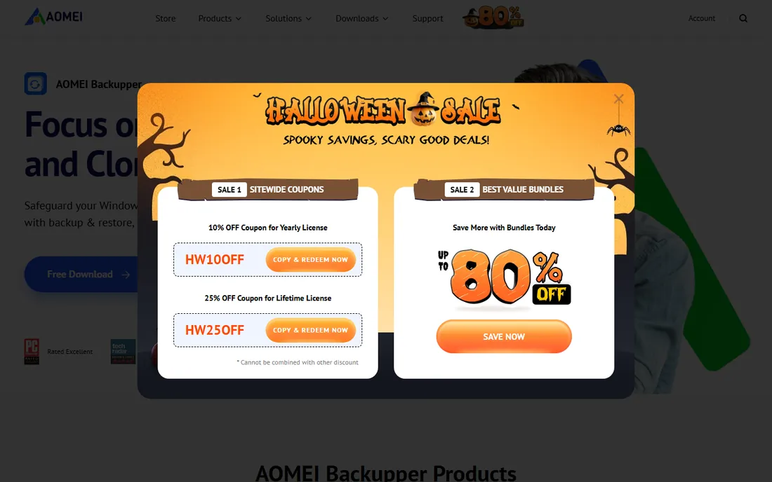 AOMEI Backupper homepage