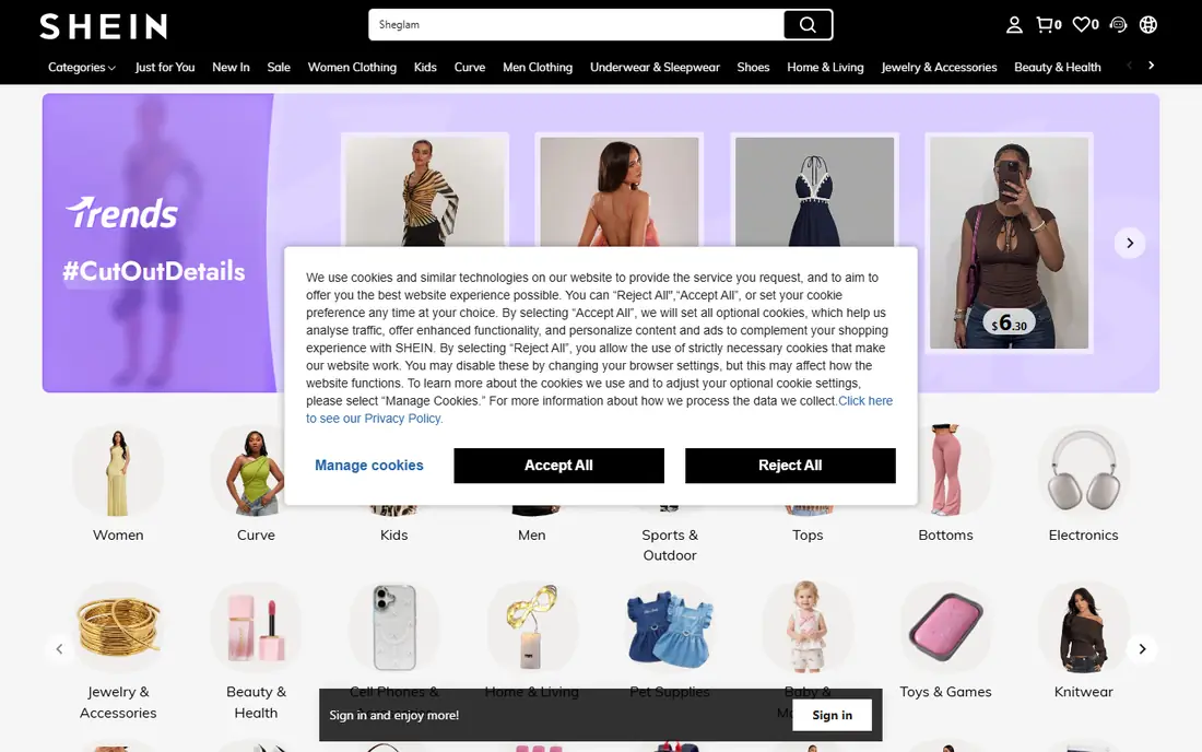 SHEIN homepage