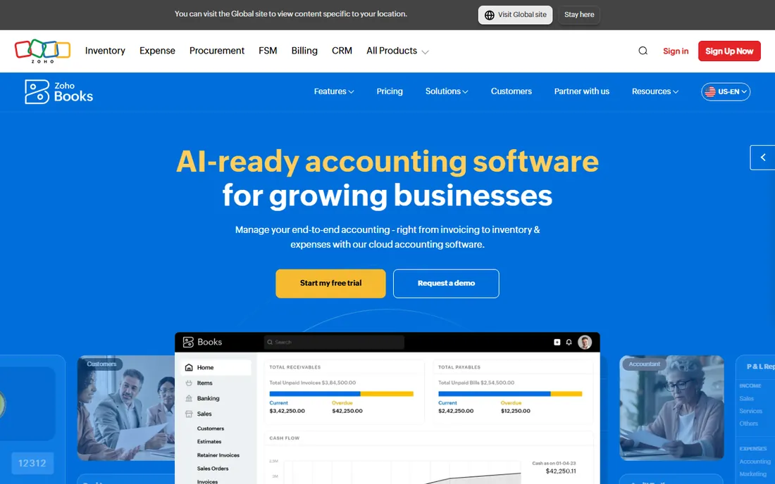 Zoho Books homepage