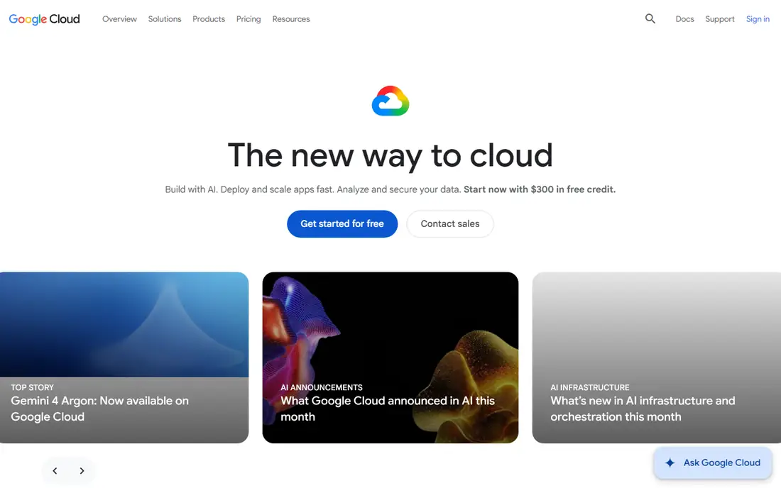Google Cloud homepage