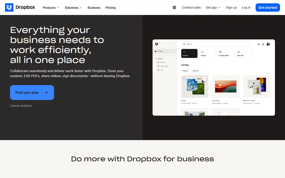 Dropbox Business homepage