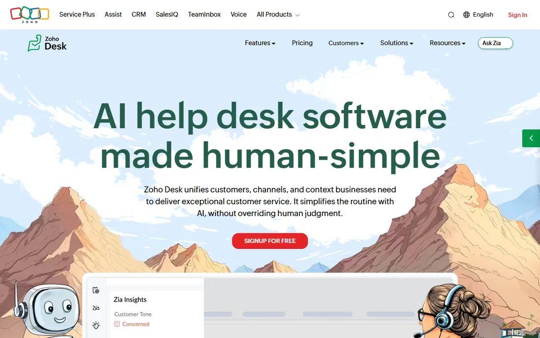 Zoho Desk homepage