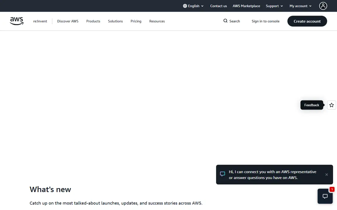 Amazon Web Services homepage