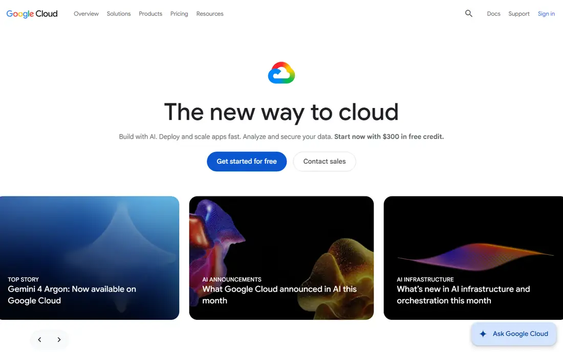 Google Cloud homepage