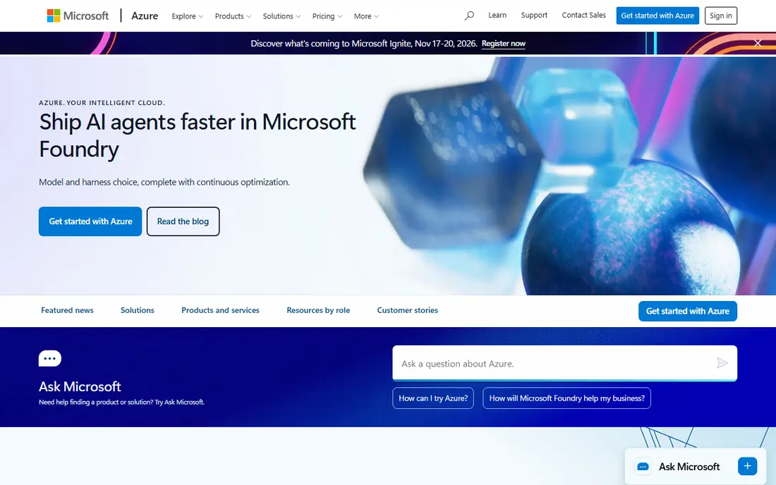 Microsoft Azure homepage
