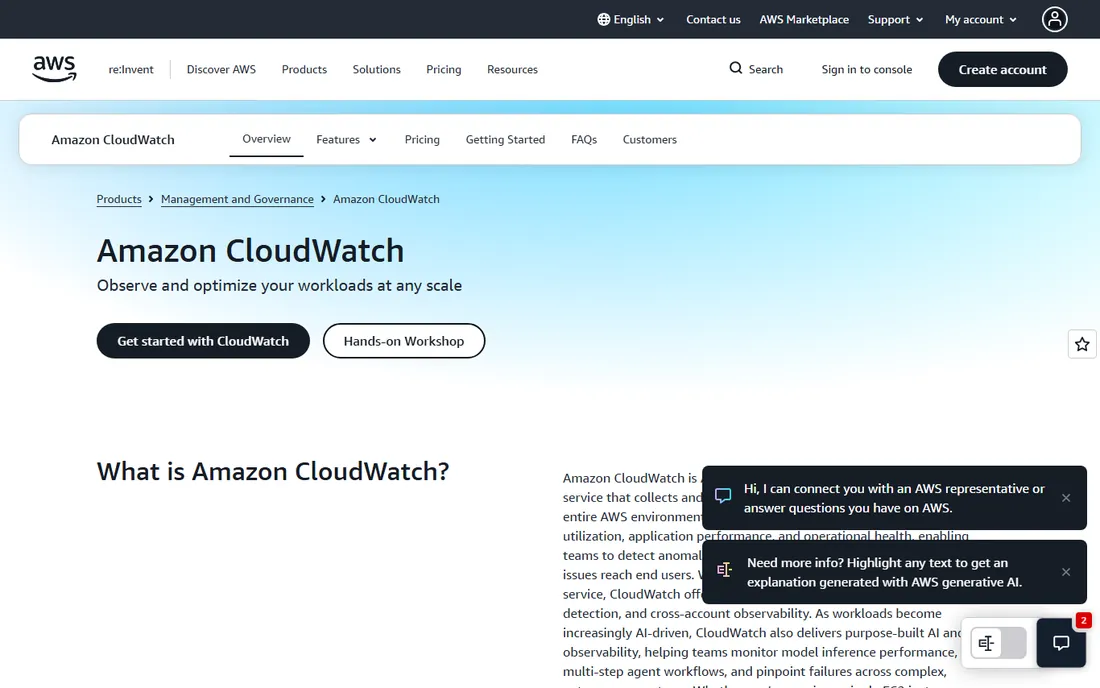 AWS CloudWatch homepage