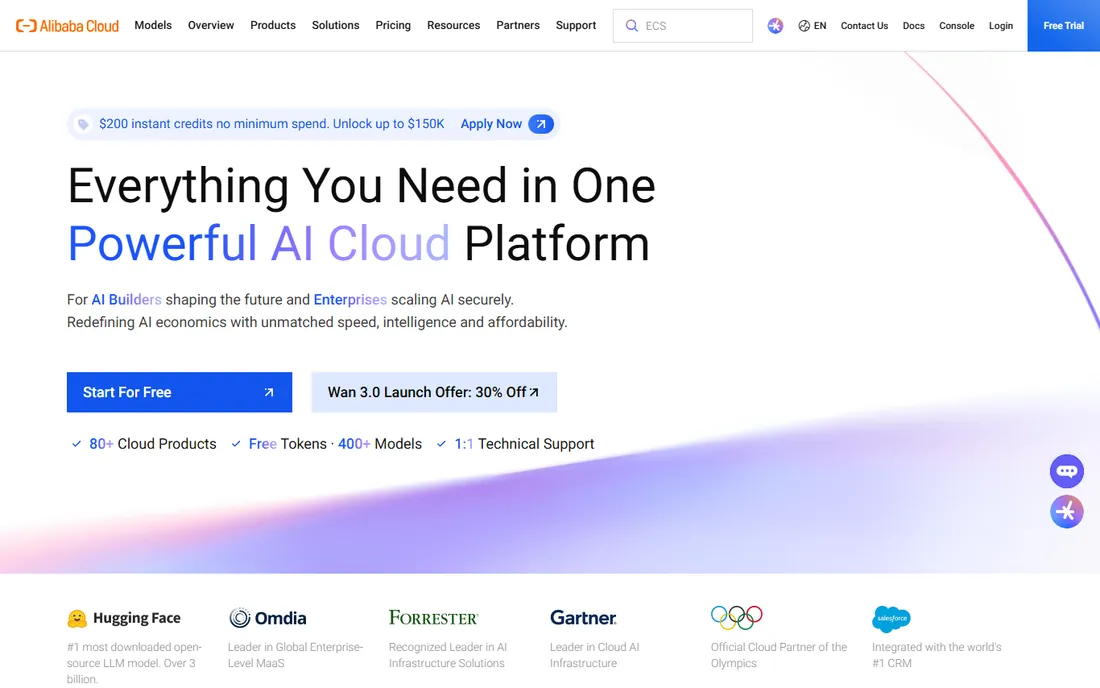 Alibaba Cloud homepage