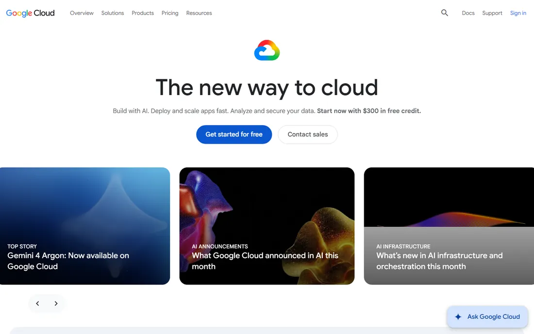 Google Cloud homepage