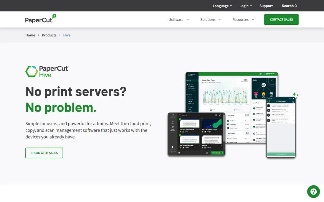 PaperCut Hive homepage