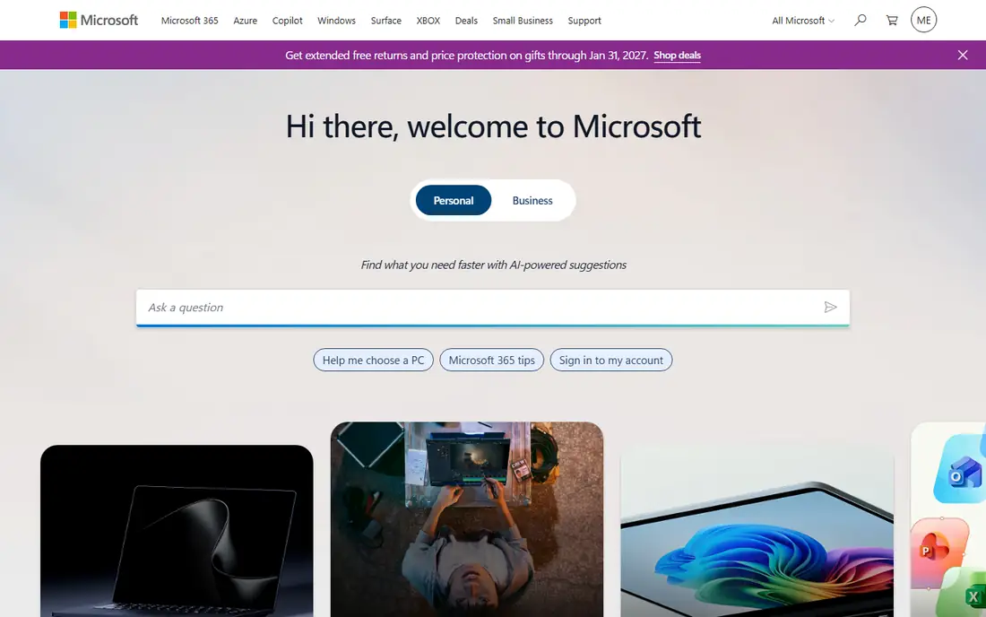 Microsoft OneDrive homepage