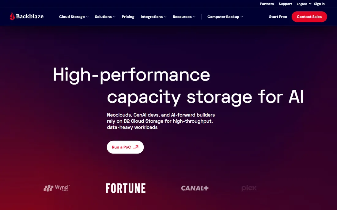 Backblaze homepage