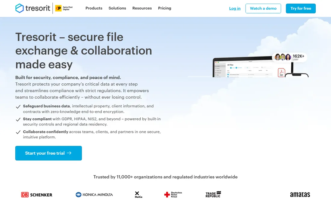 Tresorit homepage