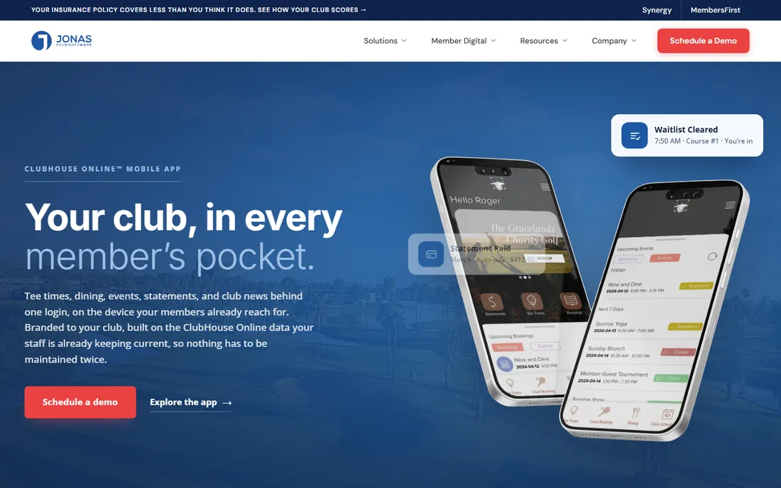 Jonas Club Software homepage