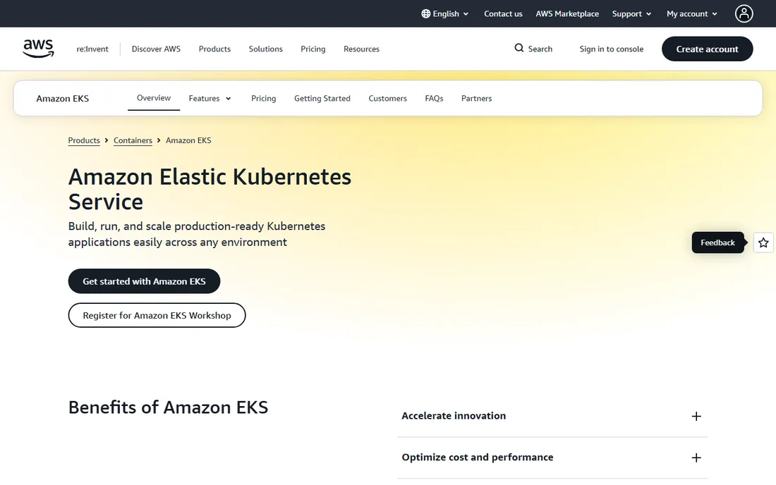 Amazon EKS homepage