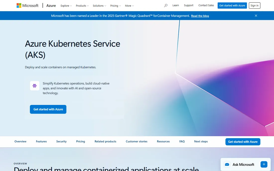 Azure Kubernetes Service homepage