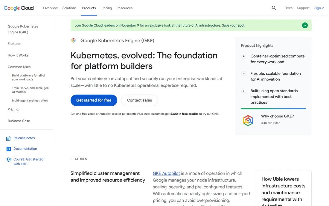 Google Kubernetes Engine homepage