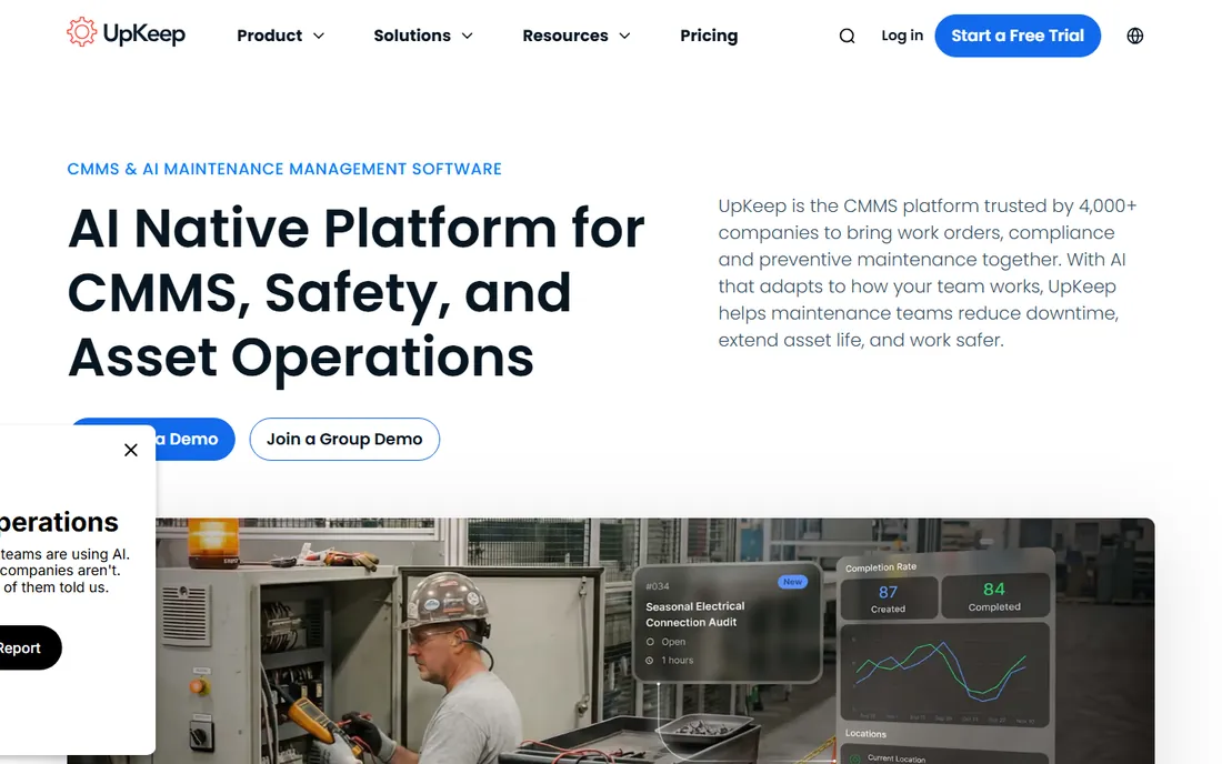 UpKeep homepage