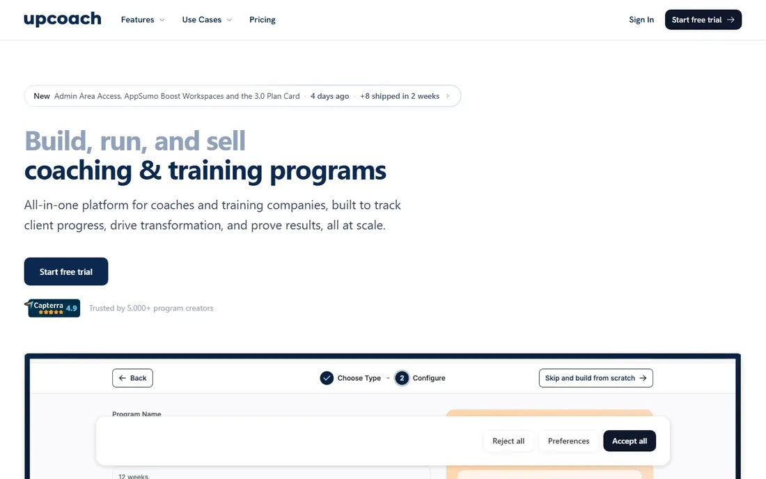 UpCoach homepage