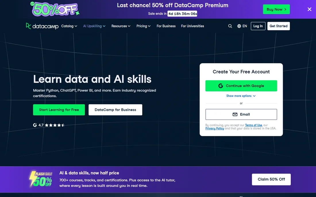 DataCamp homepage