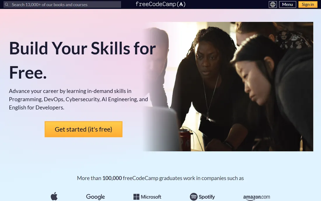 freeCodeCamp homepage