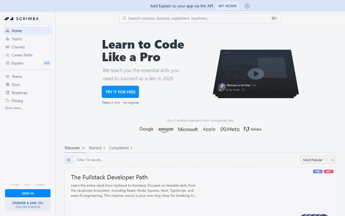 Scrimba homepage