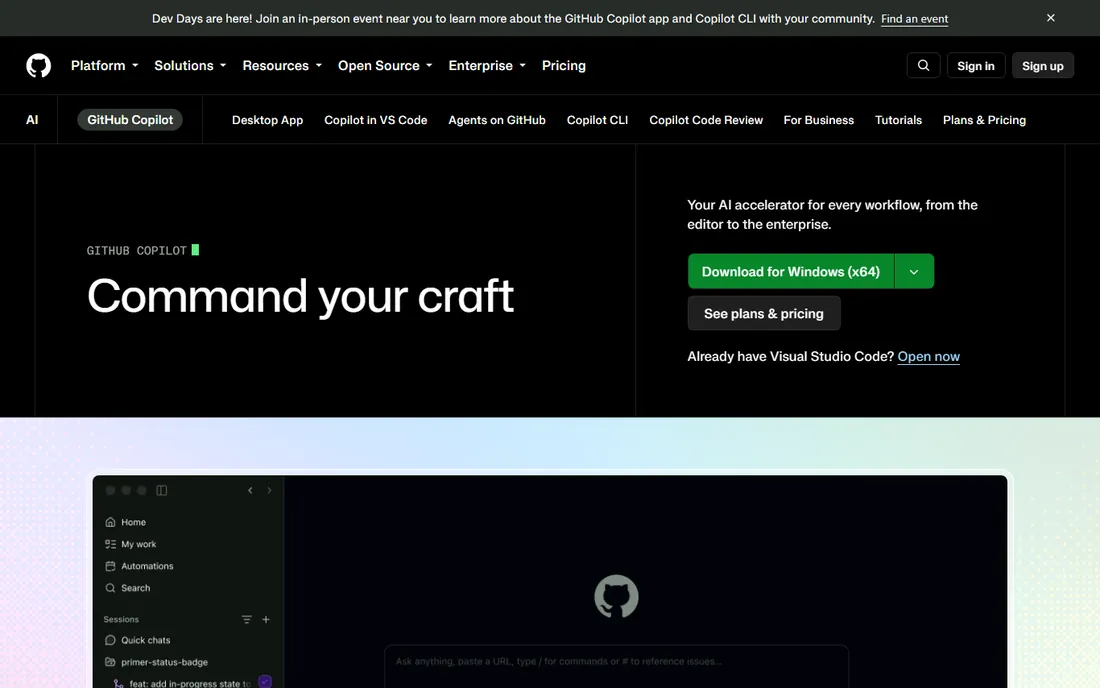 GitHub Copilot homepage