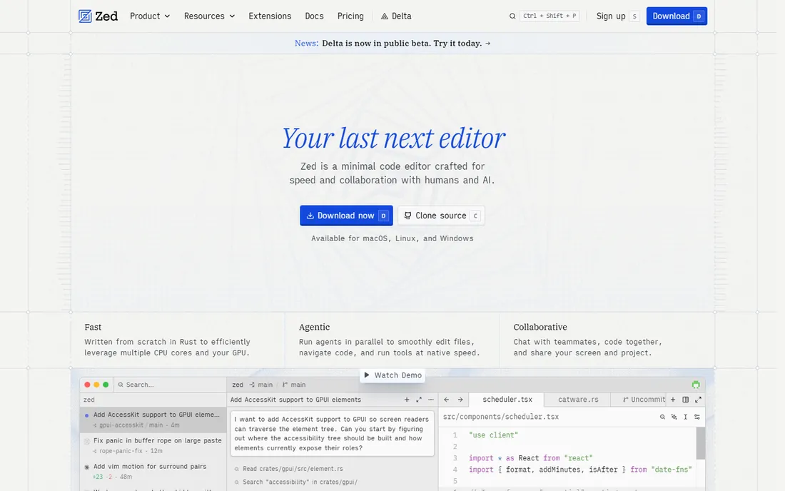 Zed homepage