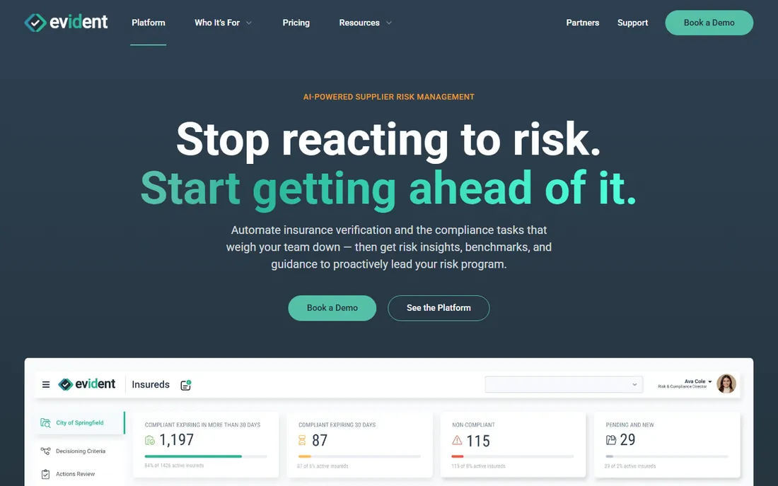 Evident homepage