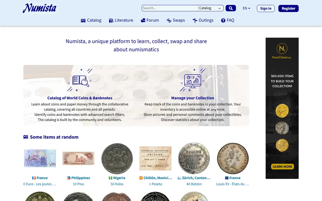 Numista homepage