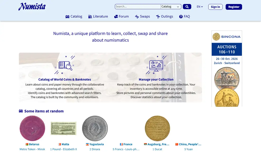 Numista homepage