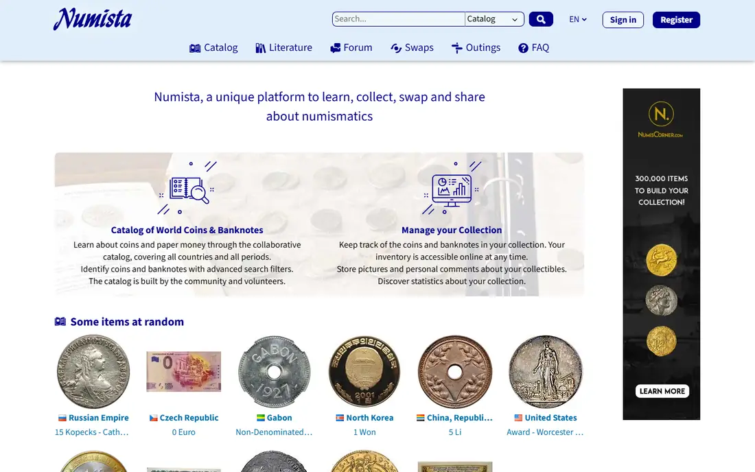 Numista homepage