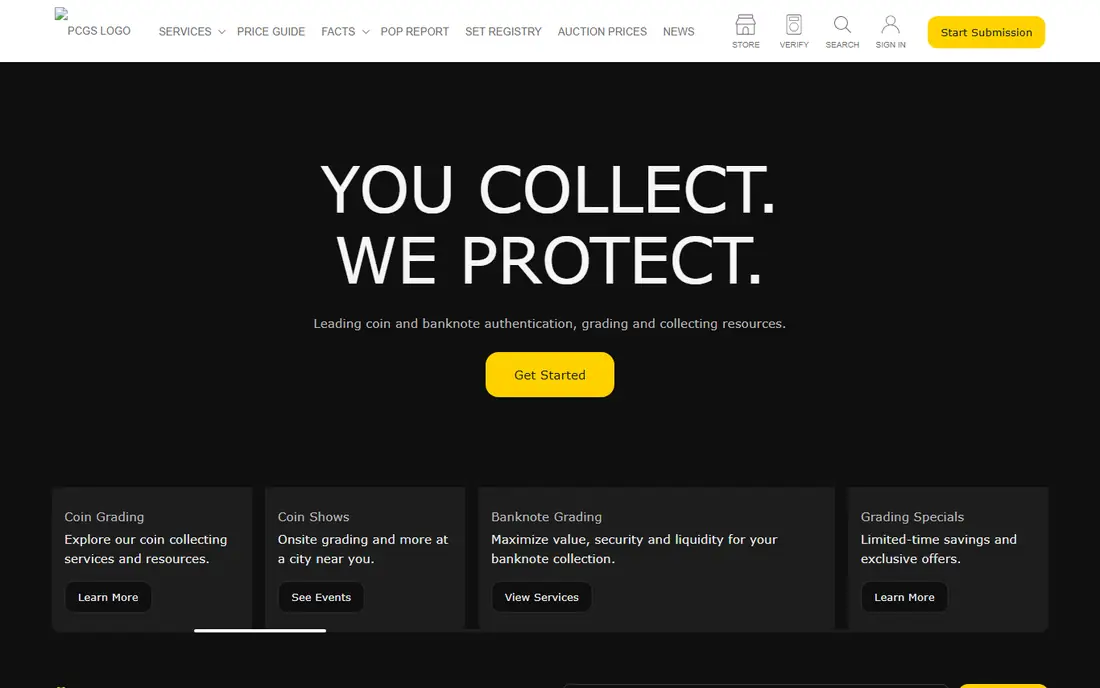 PCGS CoinFacts homepage