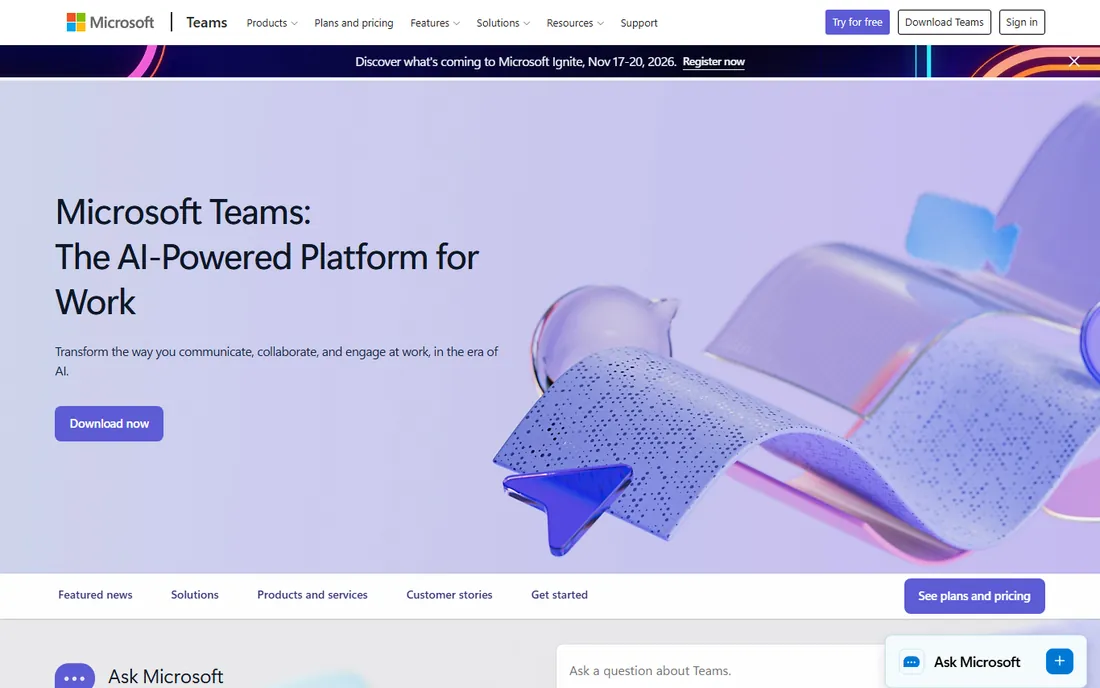 Microsoft Teams homepage