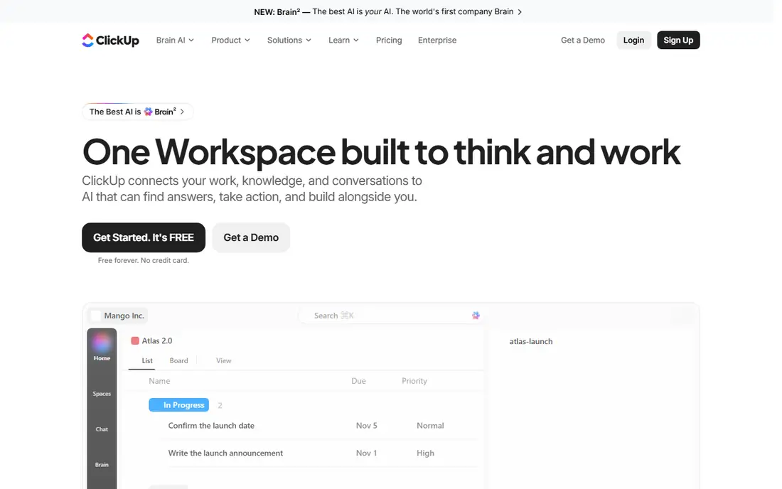 ClickUp homepage