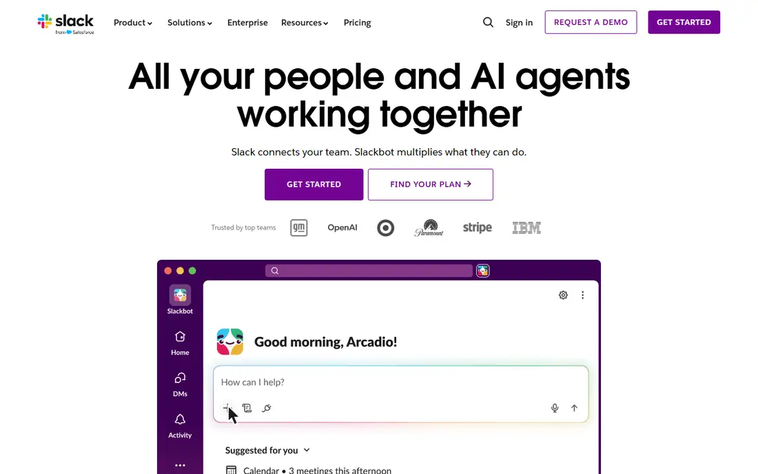 Slack homepage