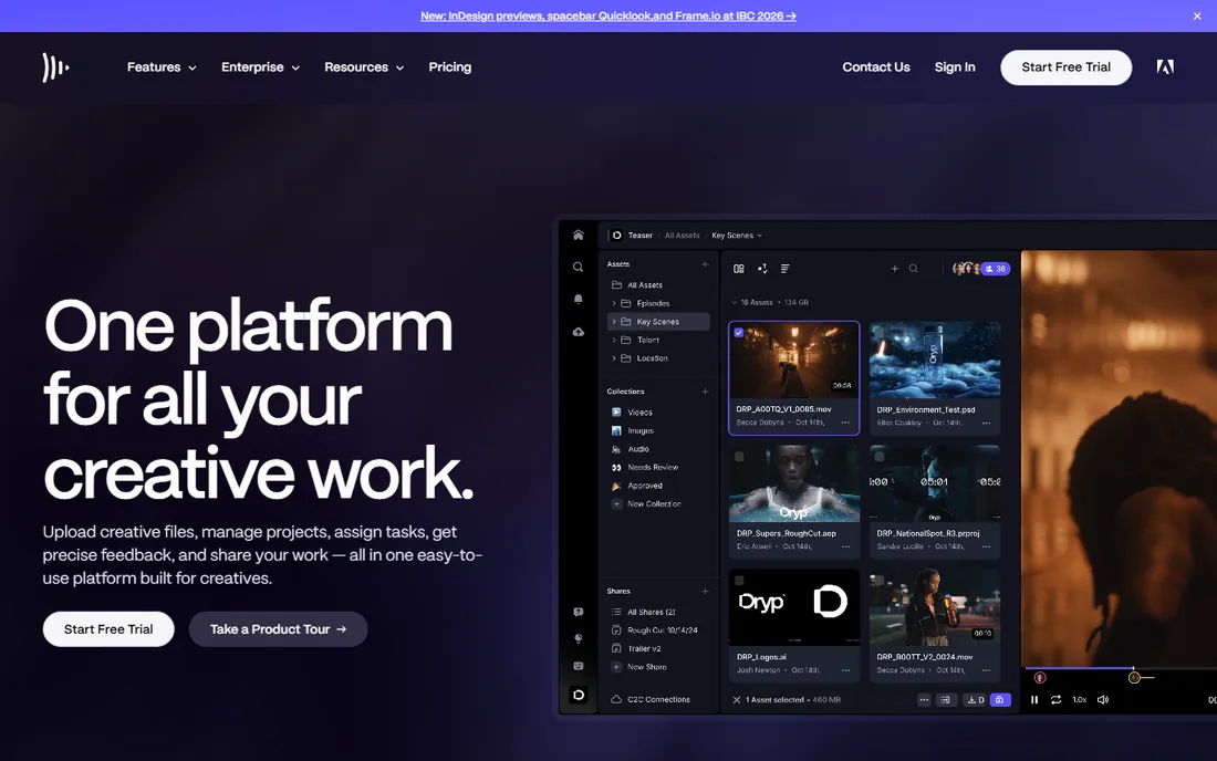 Frame.io homepage