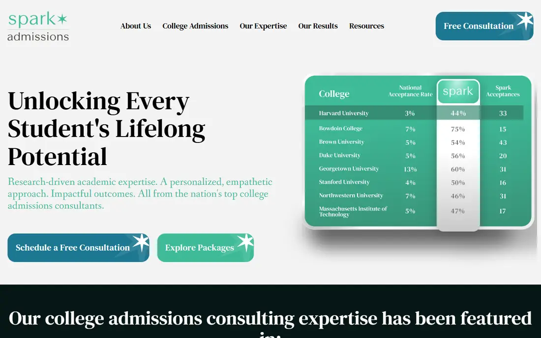 Spark Admissions homepage
