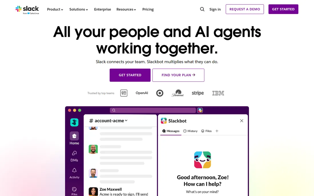 Slack homepage