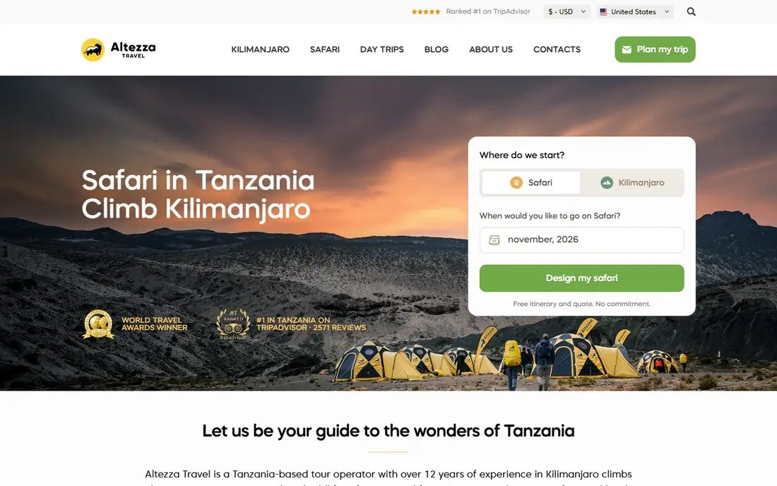 Altezza Travel homepage