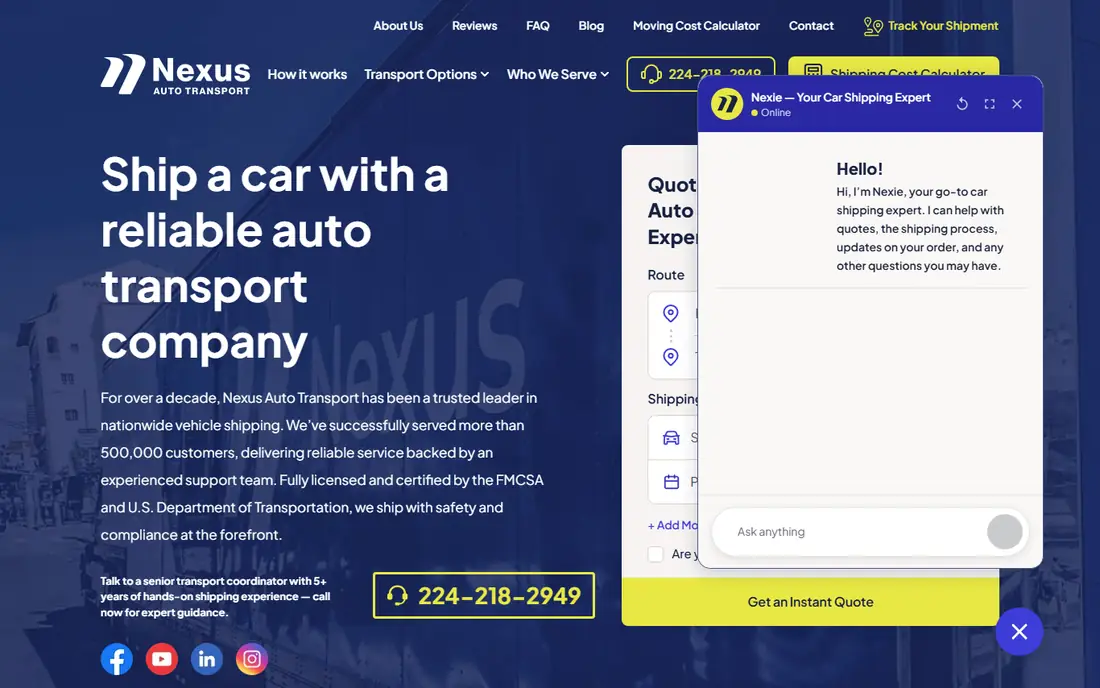 Nexus Auto Transport homepage